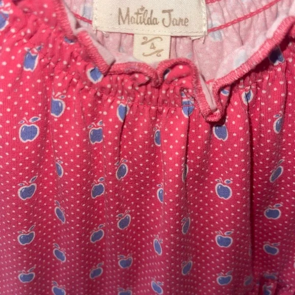 Matilda Jane Red and Blue Kids Top size 4, Girls boutique shirt vguc, apples - Picture 2 of 4